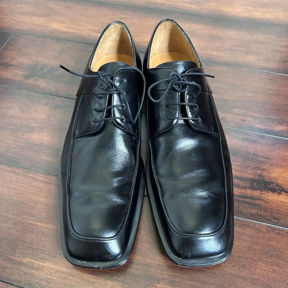 Mezlan Medolla Derby Dress Shoes Mens 13 Black Square Apron Toe Leather